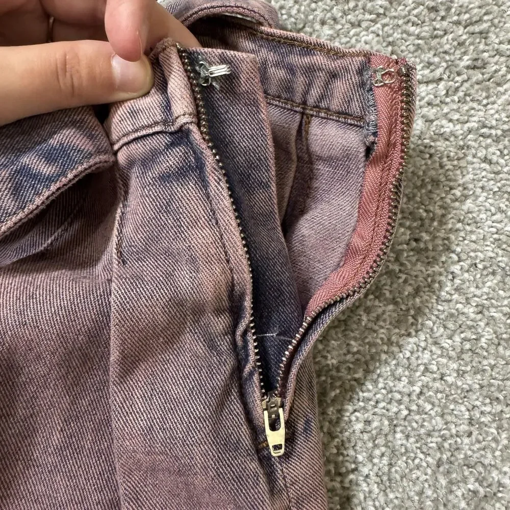 Fashion Nova Skirt Womens XL Pink Denim Pleated Mini Belted Raw Hem Micro Grunge - Picture 4 of 11